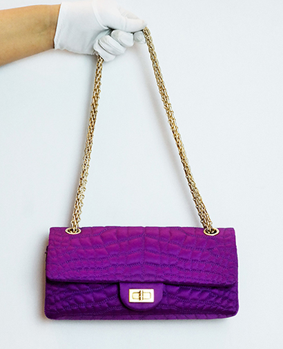 Crocodile Quilted Satin Flap Bag, front view